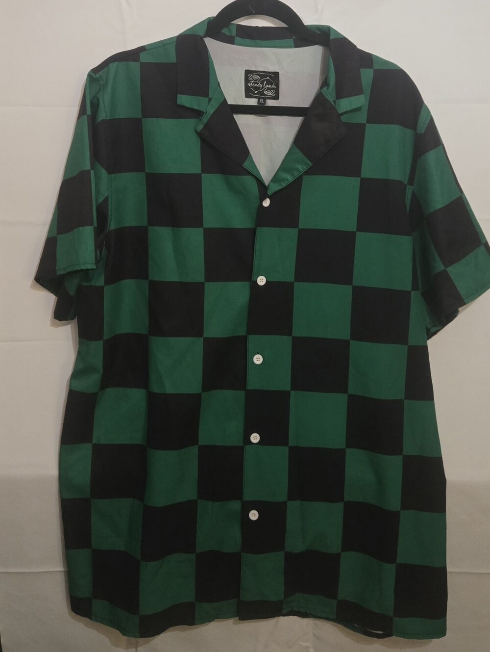 Steady Hands Checkerboard Short-Sleeve Button-Down Shirt - Black & Green